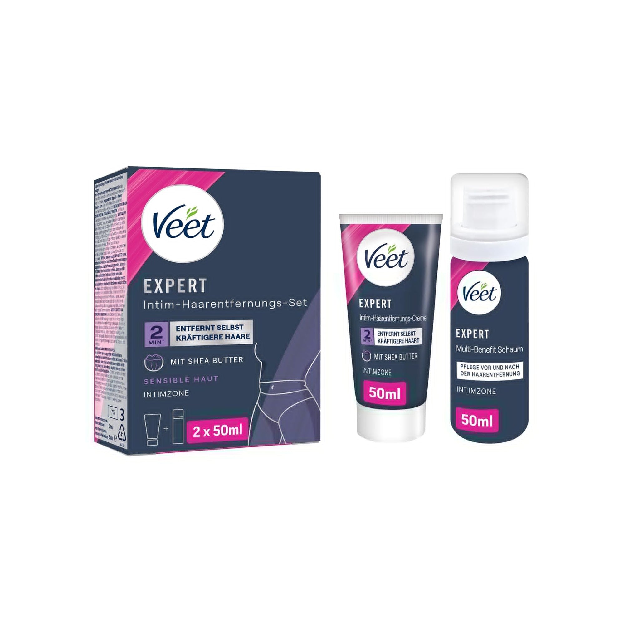 Veet Expert Intimate Hair Removal Set Cream & Foam for Sensitive Areas (2 x 50 ml)