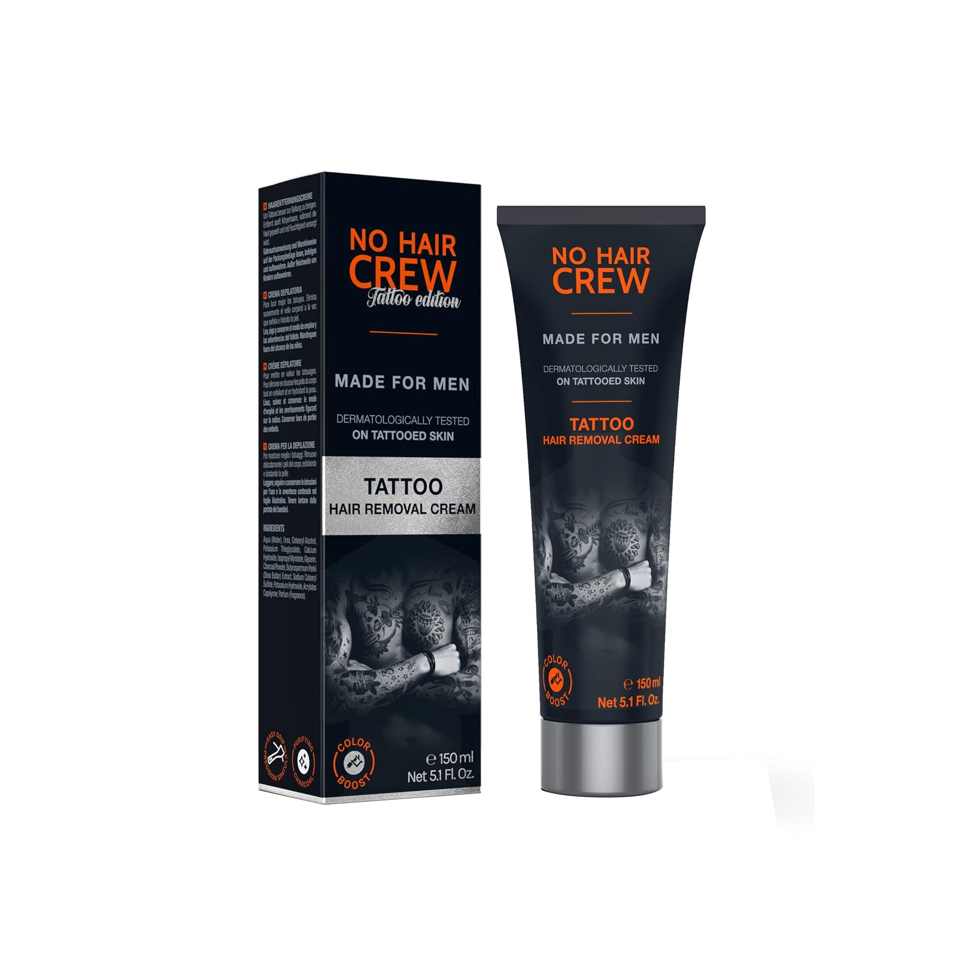NO HAIR CREW Tattoo Edition Depilatory Cream Fast Hair Removal for Tattooed Skin, 150ml
