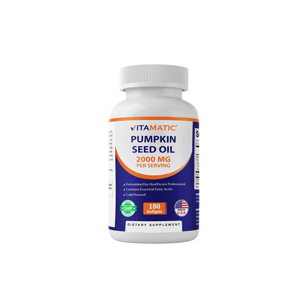 Vitamatic Pumpkin Seed Oil 2000mg Softgel Capsules per Serving - 180 Softgels - 1000mg per softgel