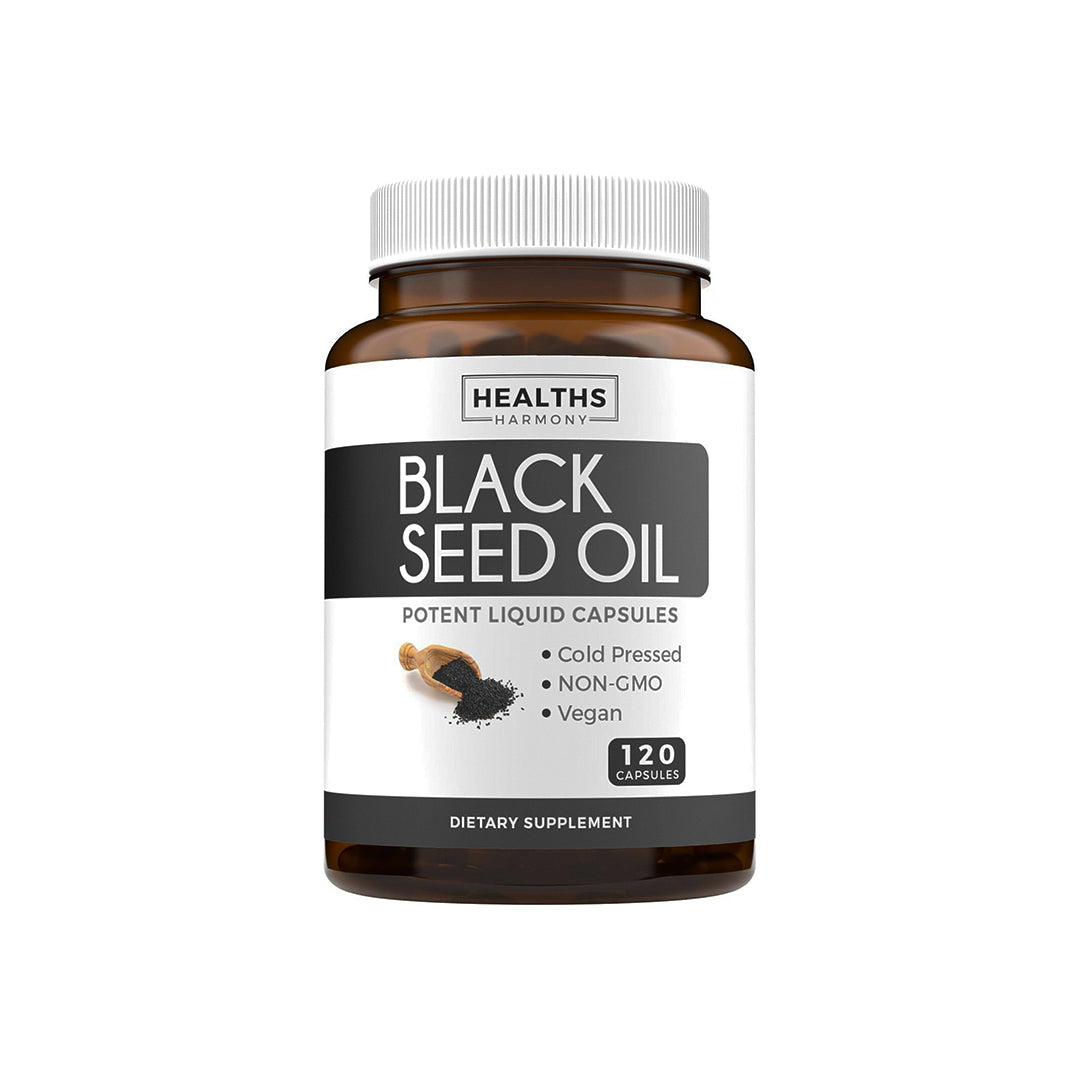 Healths Harmony Black Seed Oil - 120 Softgel Capsules (Non-GMO & Vegetarian) Premium Cold-Pressed Nigella Sativa Producing Pure Black Cumin Seed Oil...