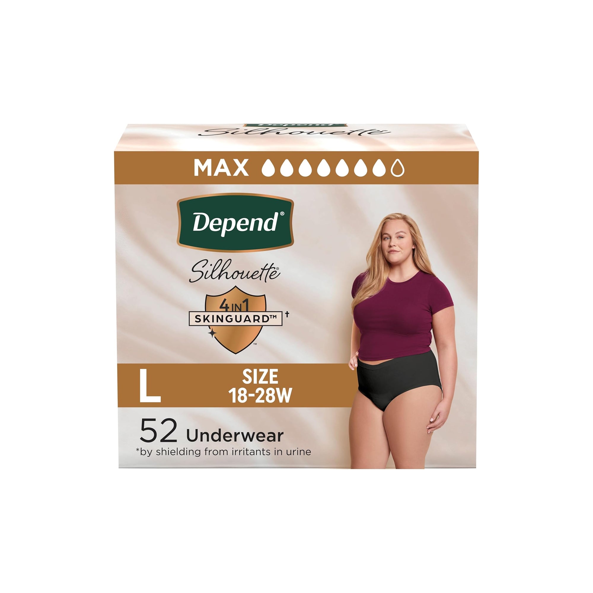 Depend Silhouette Womenƒ??s Incontinence Underwear ƒ?? Maximum Absorbency, Large, Black (52 Count)