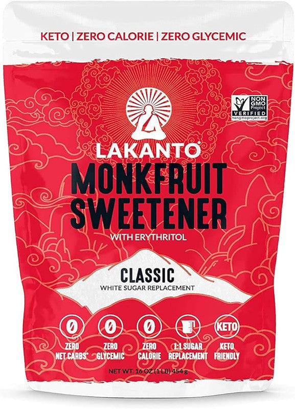 Lakanto Classic Monk Fruit Sweetener - White Sugar Substitute, Zero Calorie, Keto Diet Friendly, Zero Net Carbs, Zero Glycemic, Sugar Replacement (Classic White - 454gram)