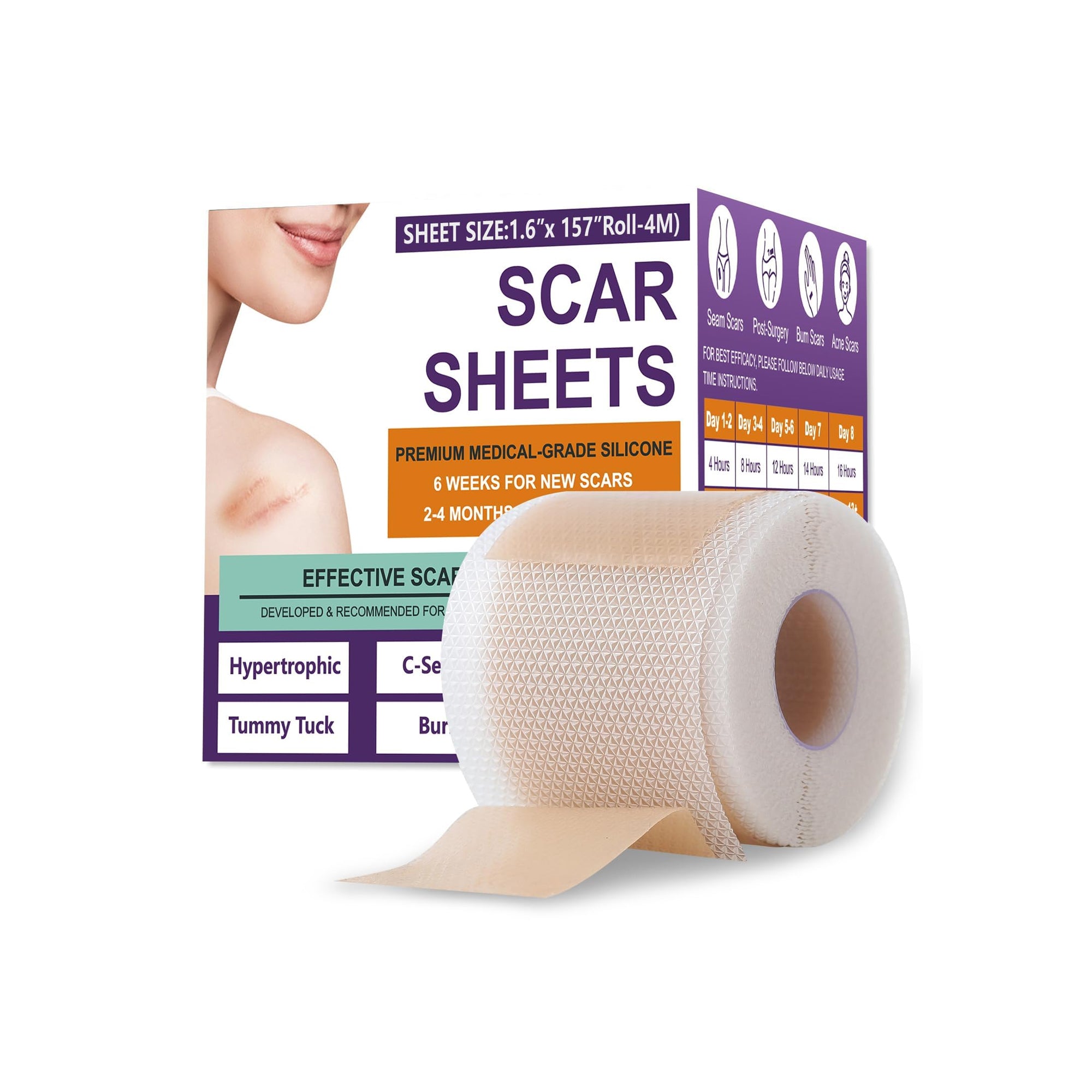 Silicone Scar Sheets Roll Scar Tape for C-Section, Surgery & Keloid Removal (4M)