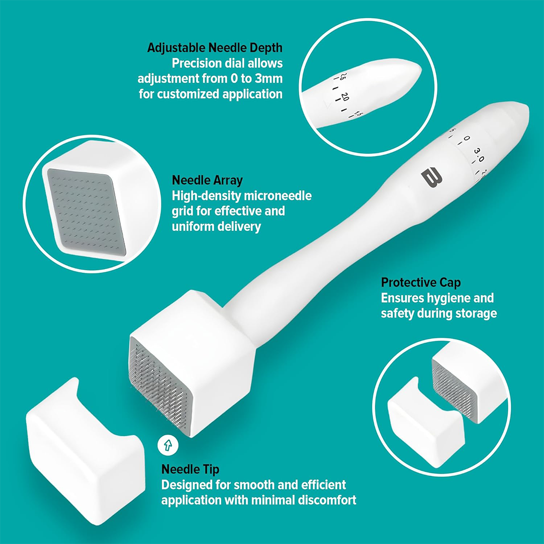 Adjustable Microneedling Pen with 140 Stainless Steel Pins Skin and Hair Care Tool for Scalp and Facial Treatment
