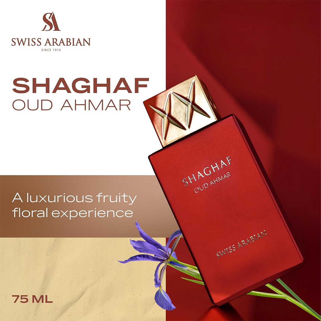 Swiss Arabian Shaghaf Oud Ahmar Eau de Parfum Fruity Floral Amber Unisex Fragrance 75ml
