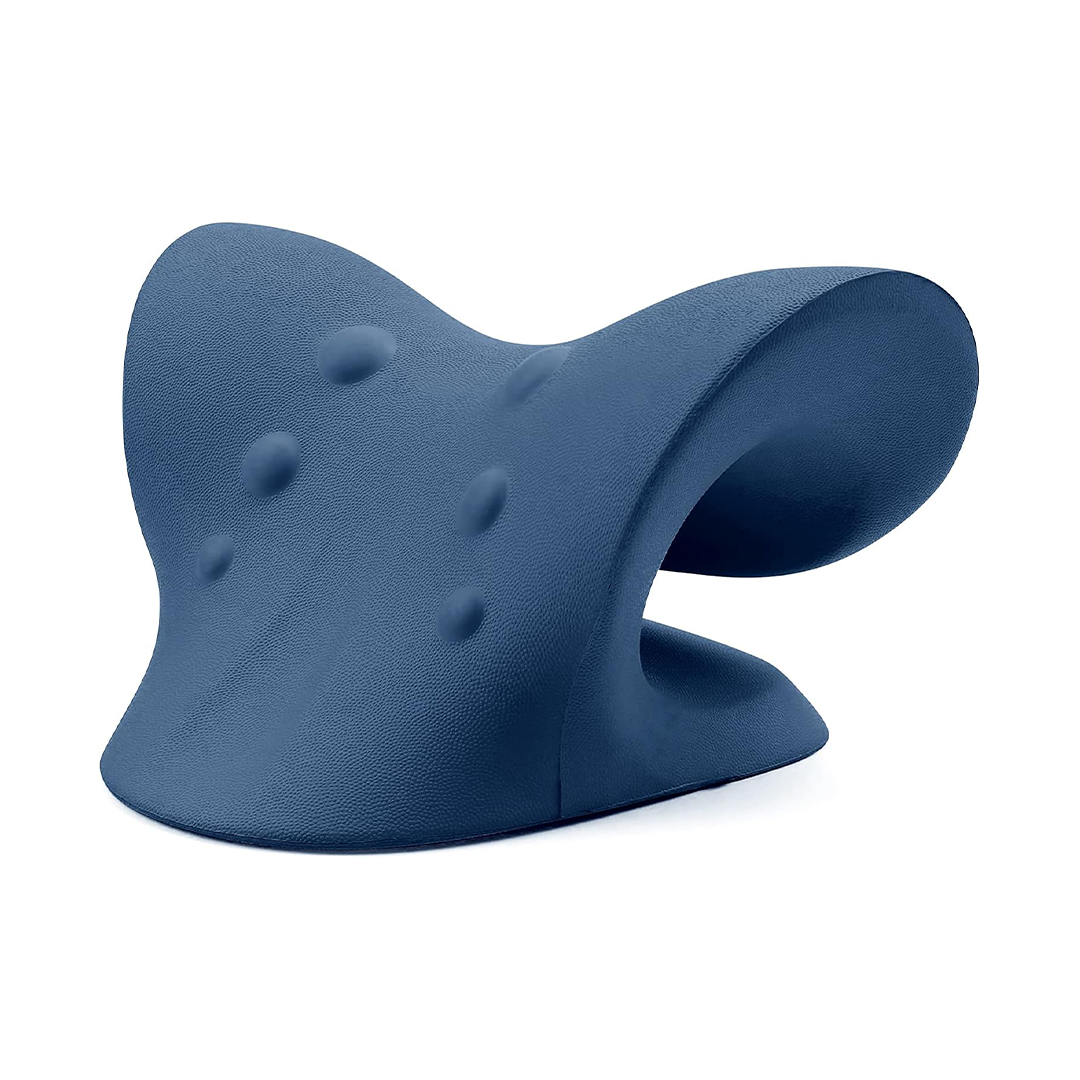 Ergonomic Cervical Traction Neck Relaxer Pillow Dark Blue
