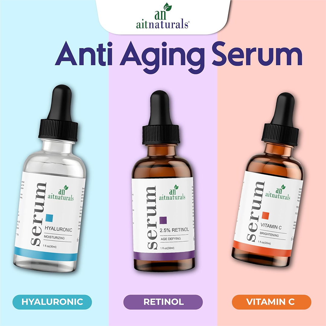 Aitnaturals Anti-Aging Serum Set Vitamin C, Retinol & Hyaluronic Acid Trio (3 x 30ml)