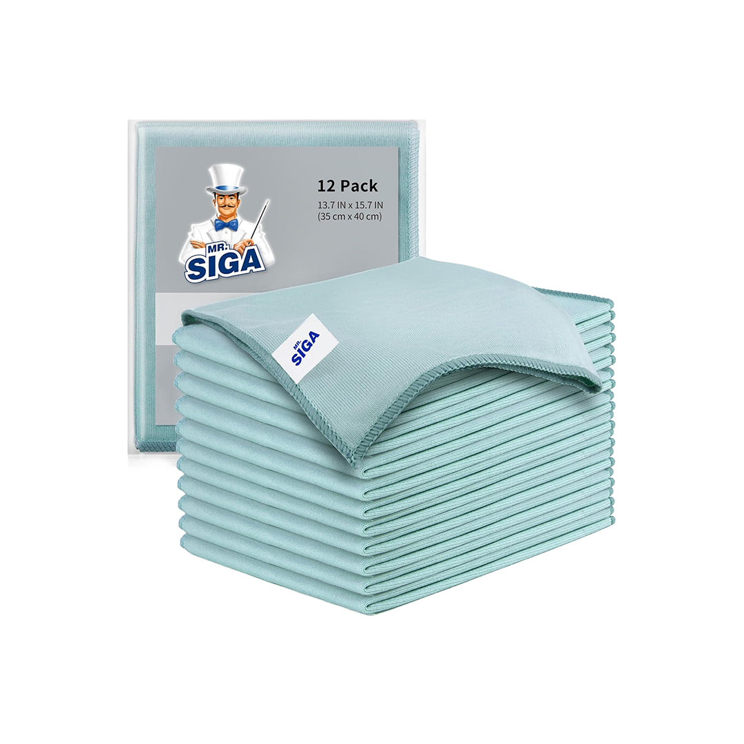 MR.SIGA Ultra Fine Microfiber Cloths for Glass – Pack of 12 (35 × 40 cm / 13.7″ × 15.7″)