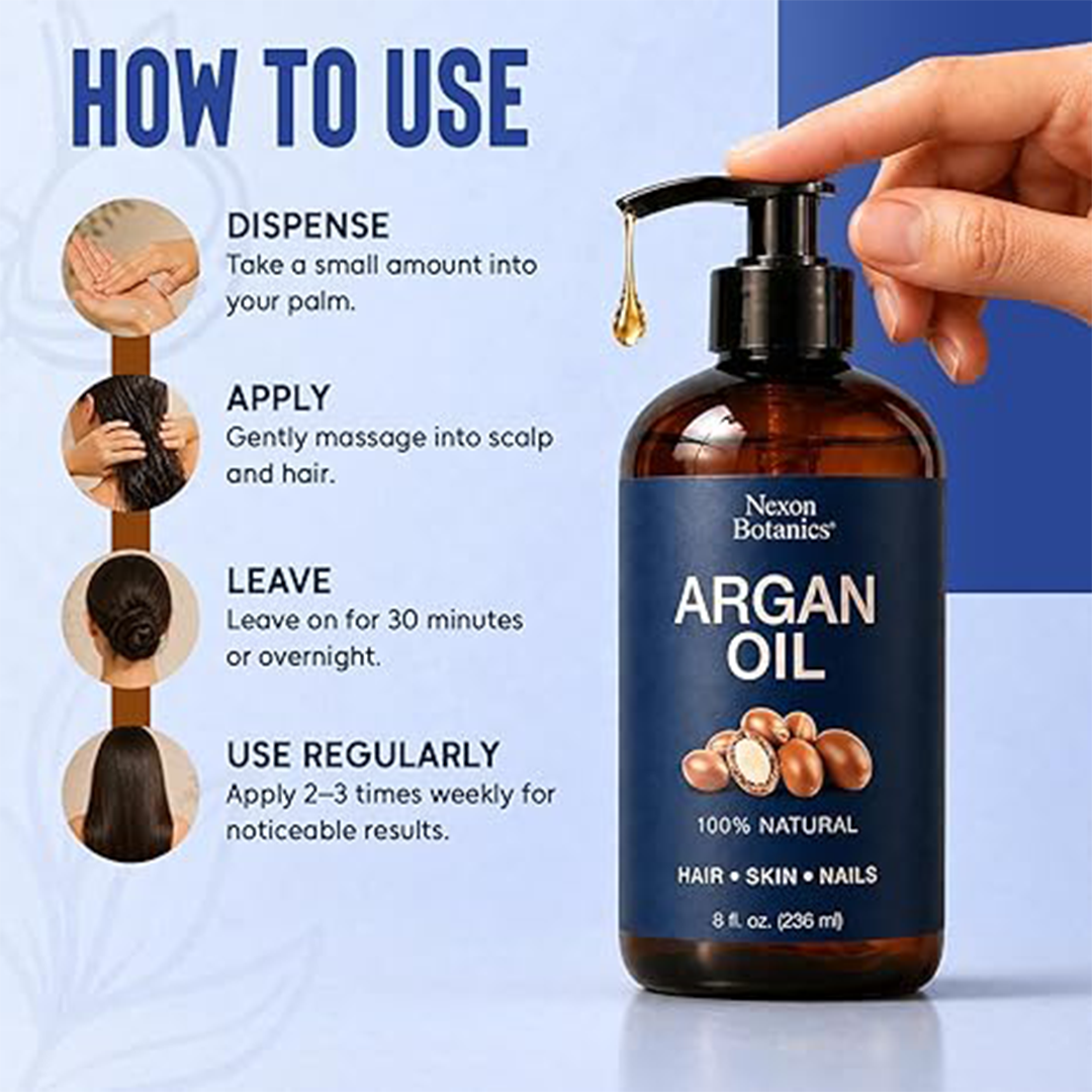 100% Natural Argan Oil for Hair Growth 8 oz Moroccan Oil for Hair, Skin & Nails