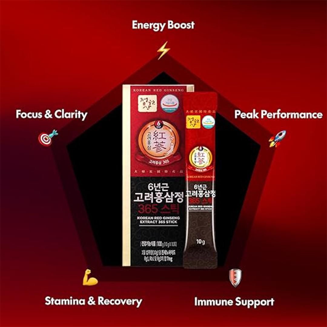 6-Year Korean Red Ginseng 365 ƒ?? Vegan Energy Sticks with Ginsenosides (30 Pack)