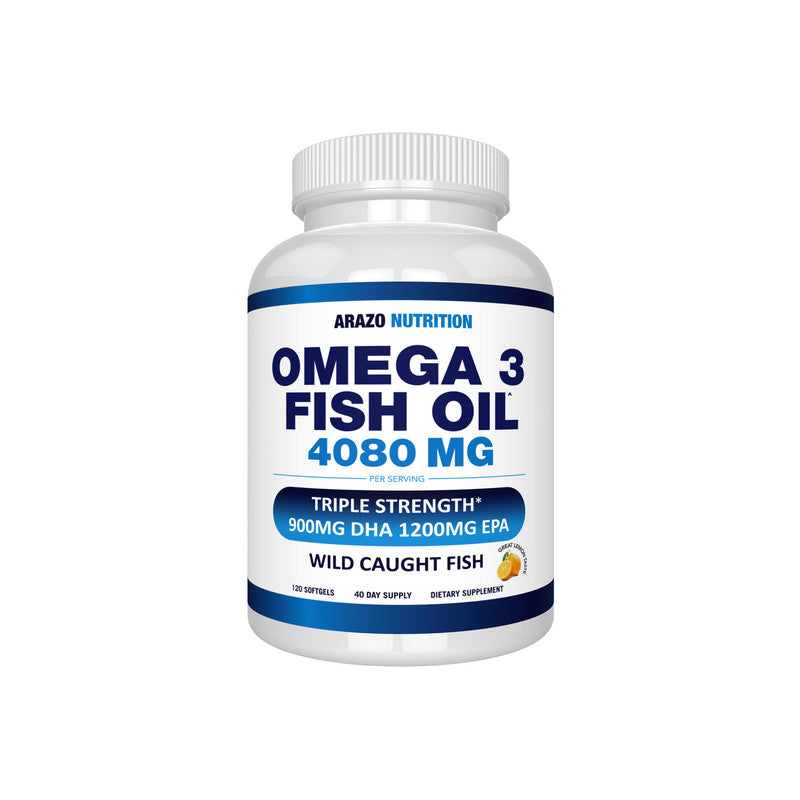 Arazo Nutrition Omega-3 Fish Oil 4080mg Triple Strength with 1200mg EPA & 900mg DHA 120 Softgels