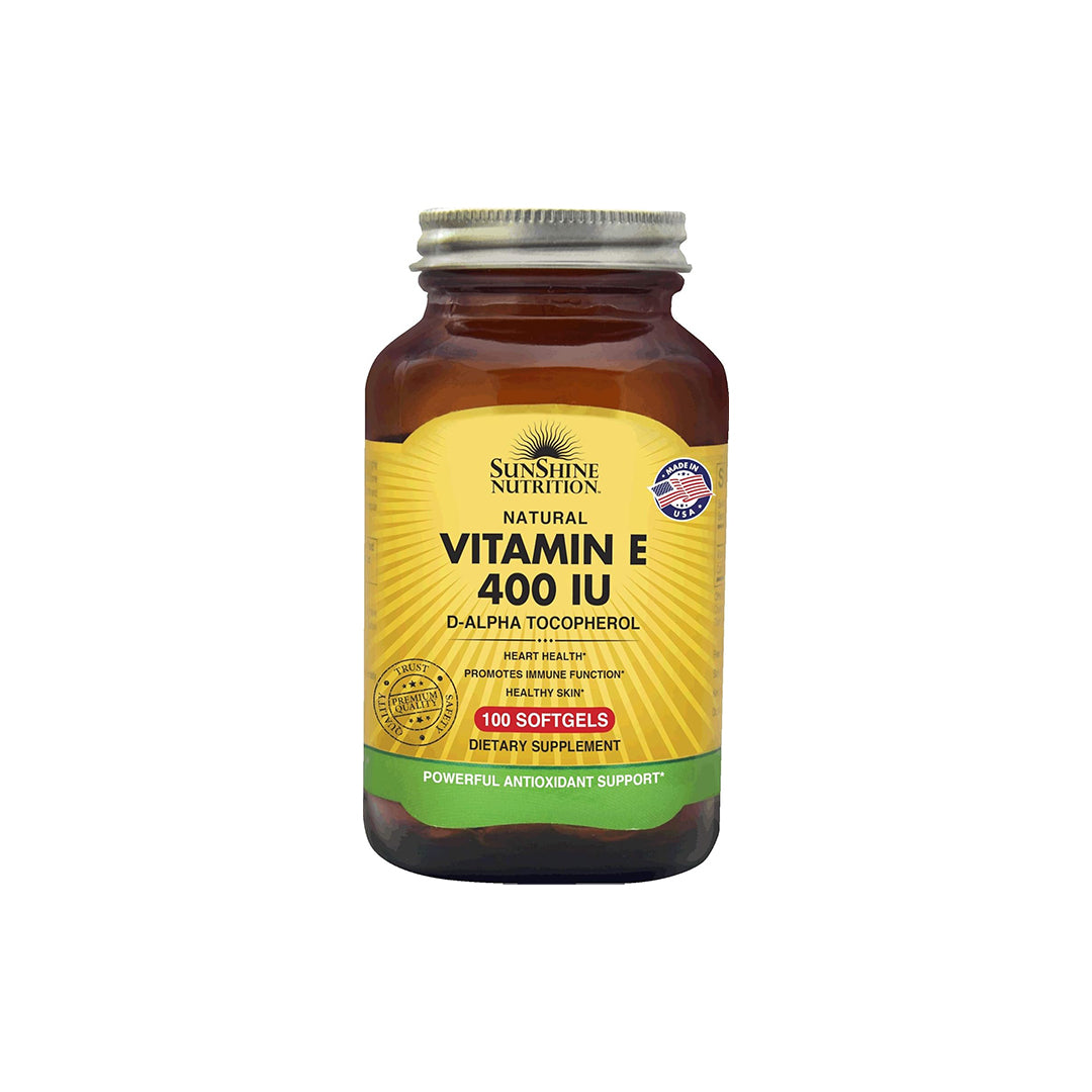 Sunshine Nutrition Natural Vitamin E 400 Iu, 100 Softgels | With D-Alpha Tocopherol | For Powerful Antioxidant Support | Gluten Free