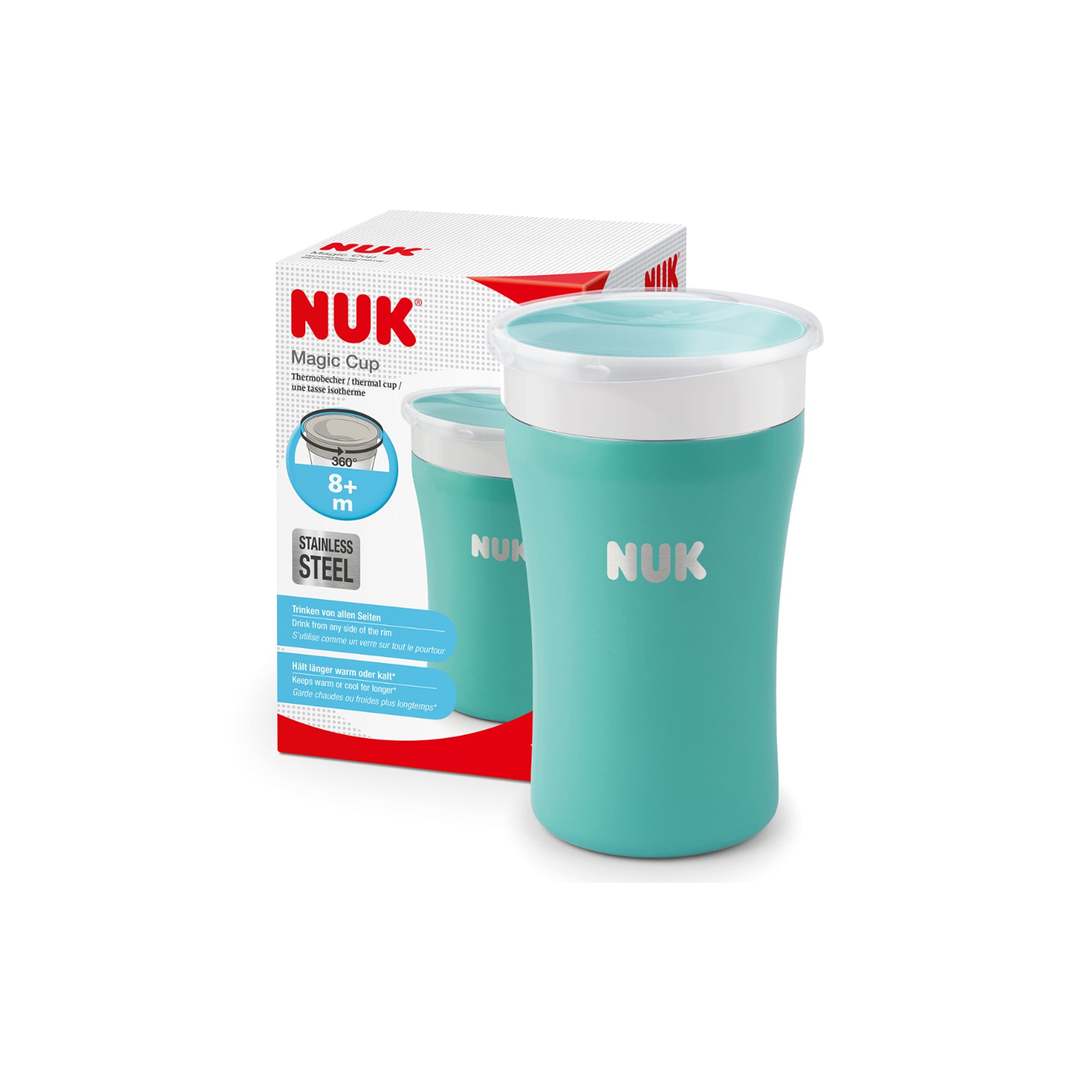 NUK Magic Cup Stainless Steel 230ml Leak Proof 360 Degree Drinking Rim Blue