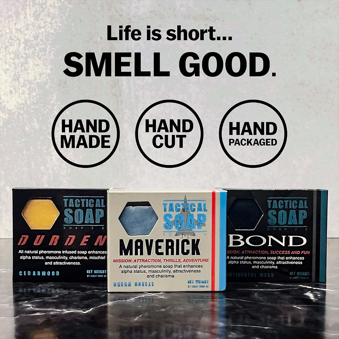 Tactical Soap - The Trifecta (1 of Durden, Bond, and Maverick) - Mens Vegan All Natural Soap Bars Infused with Powerful Pheromone Formula fo