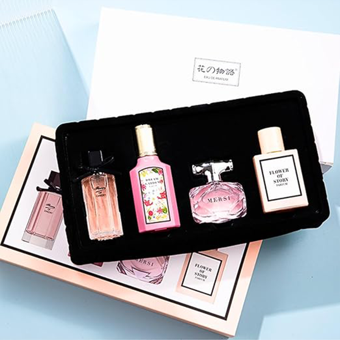 4 قطع عطر للنساء، هدايا عطرية للنساء، طقم عطر فاخر للنساء، طقم عطر نسائي يدوم طويلاً لعيد ميلادها، هدية عطور زهرية للزوجة، الصديقة، المواعدة.