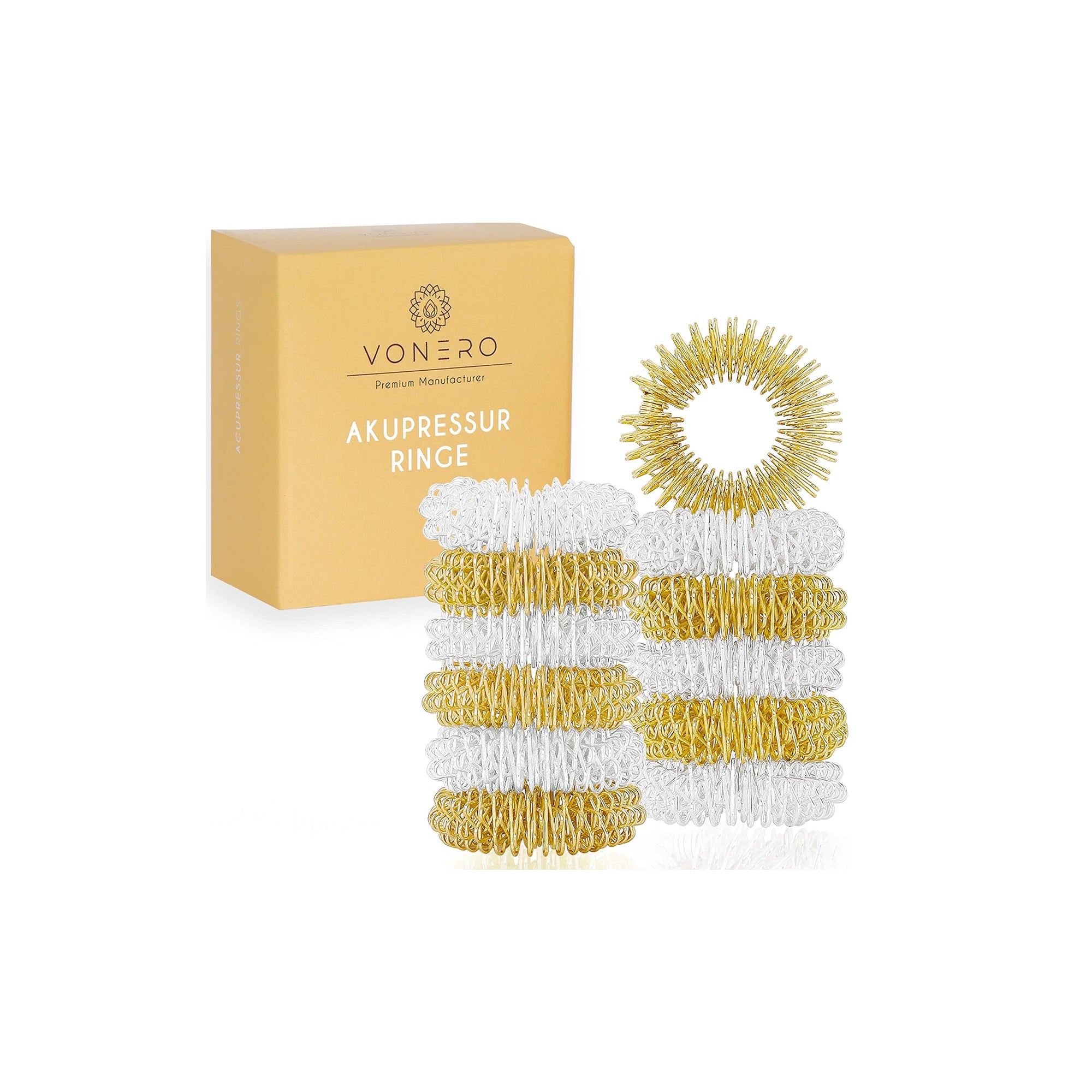 VONERO Premium Acupressure Rings Finger Massage & Anti-Stress Set (12 Pack)
