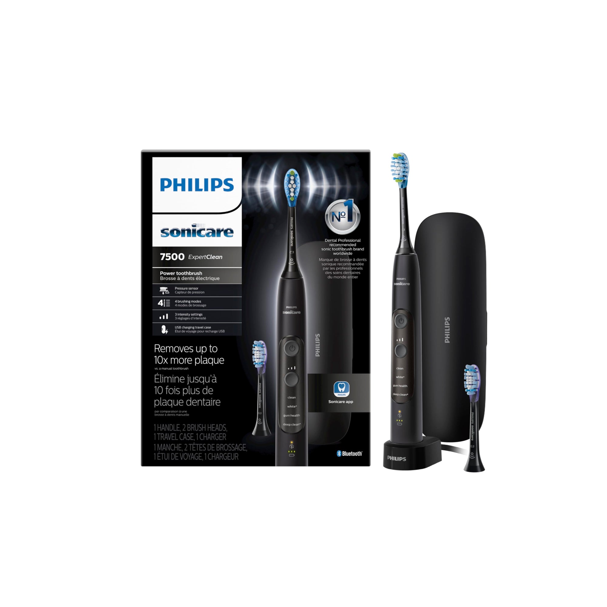 Philips Sonicare ExpertClean 7500 Electric Toothbrush – Rechargeable Power Toothbrush, Black