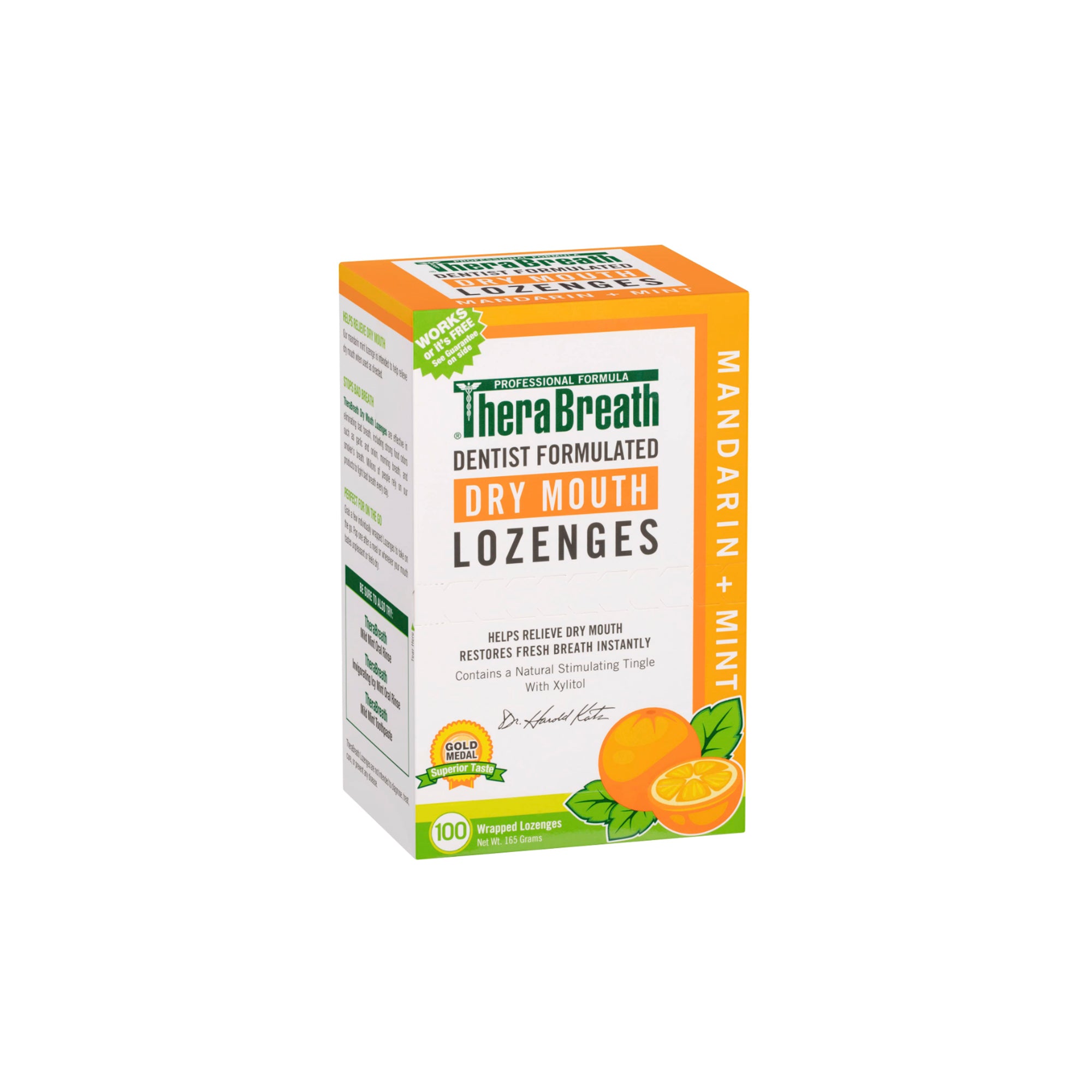TheraBreath Dentist Recommended Dry Mouth Lozenges Sugar Free Mandarin Mint 100 Count