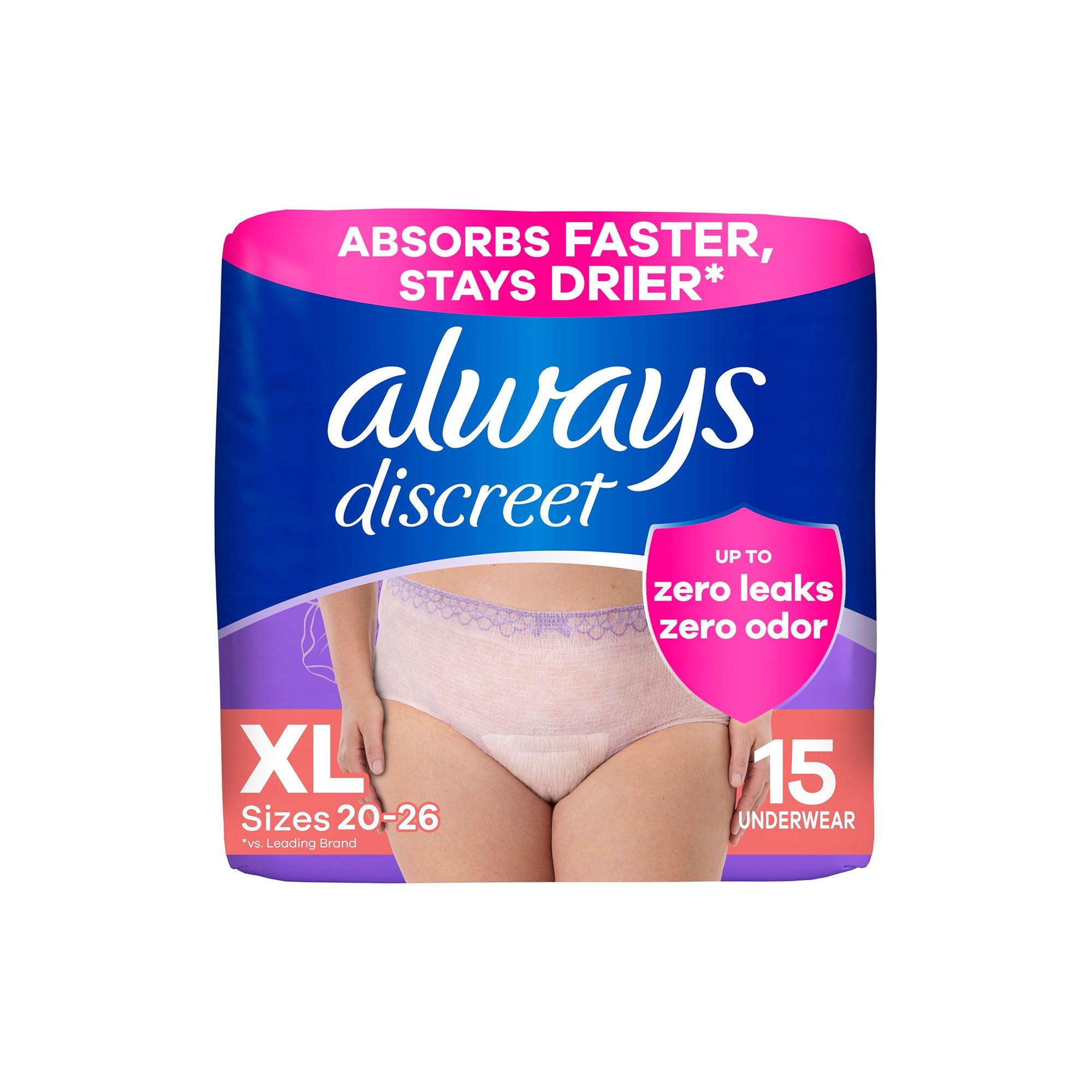 ملابس داخلية لسلس البول من Always Discreet - للنساء، مقاس XL، عدد 15