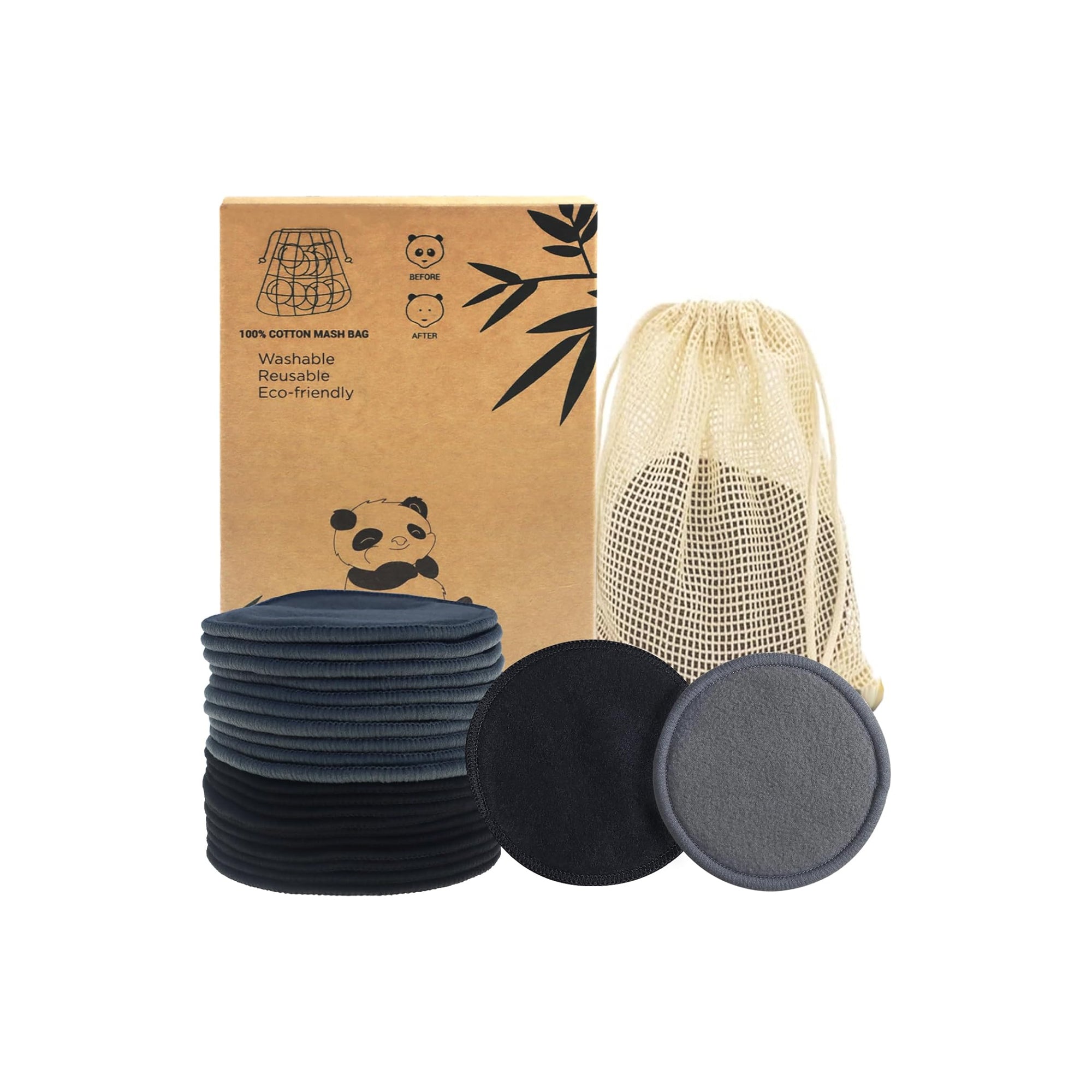 Sopurrrdy Reusable Makeup Removal Pads -20 Pack with Laundry Bag - Soft Black Reusable Cotton Makeup Remover Pads for Face Pads - Washable B