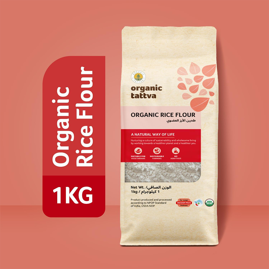 Organic Tattva Organic Rice Flour 1kg Natural Gluten Free Rice Flour for Baking Cooking and Healthy Recipes