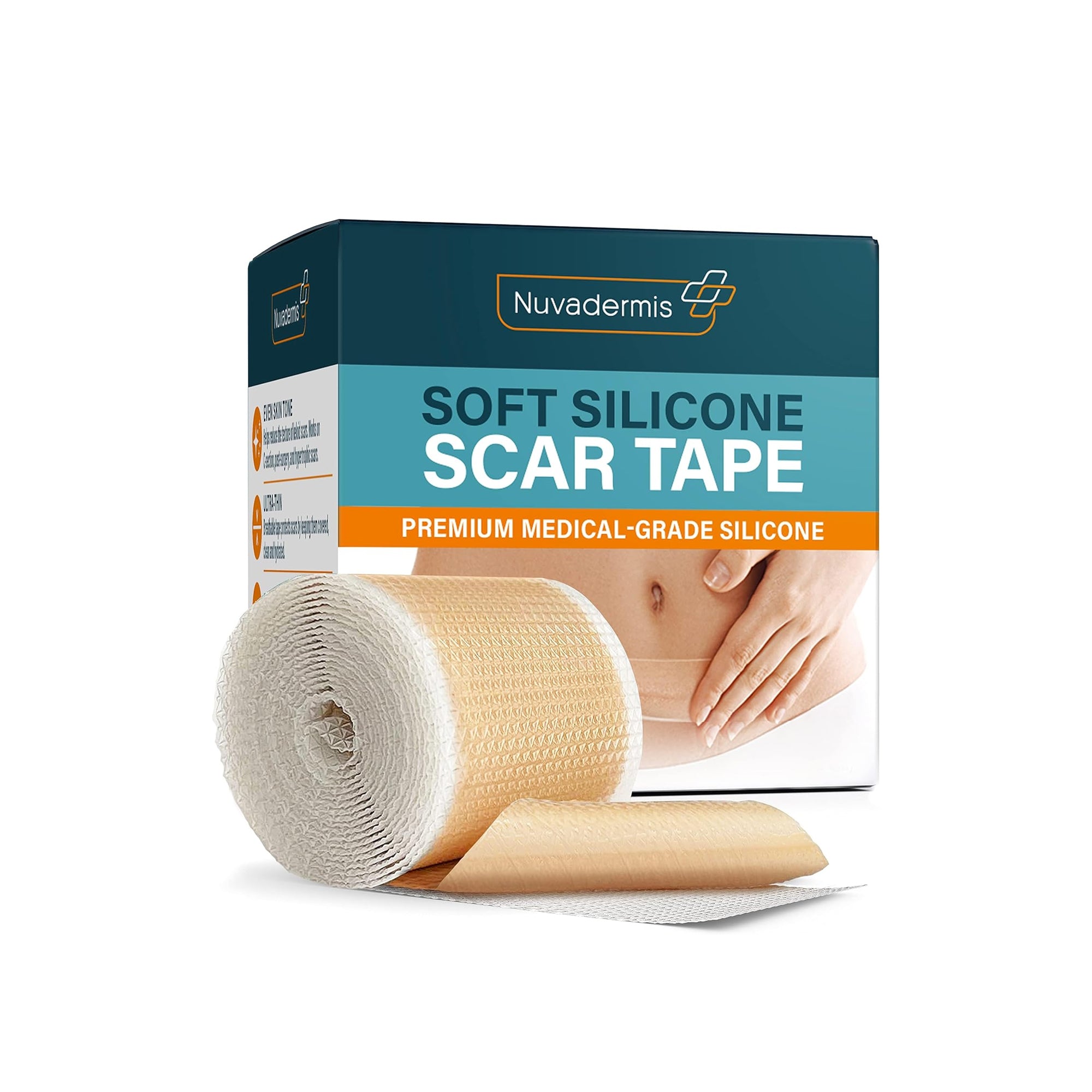 NUVADERMIS Silicone Scar Sheets – 120” x 1.5” Medical-Grade Scar & Face Tape