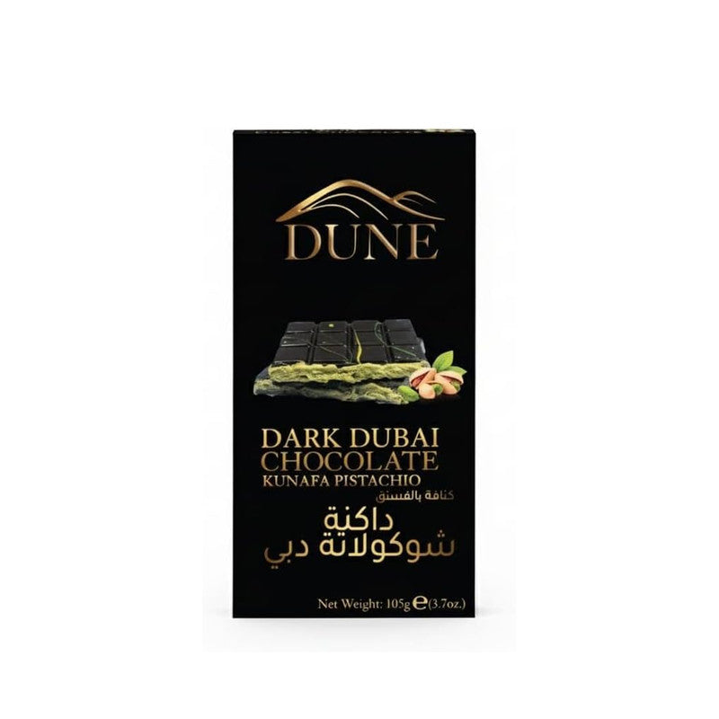 Dune Dark Dubai Chocolate Bar 105g Sugar Free with Kunafa & Pistachio Filling Premium Middle Eastern Dessert Chocolate