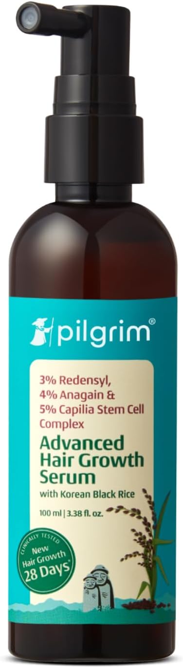 Pilgrim Advanced Hair Growth Serum 100ml Redensyl 3%, Anagain 4% & Baicapil Scalp Serum with Korean Black Rice