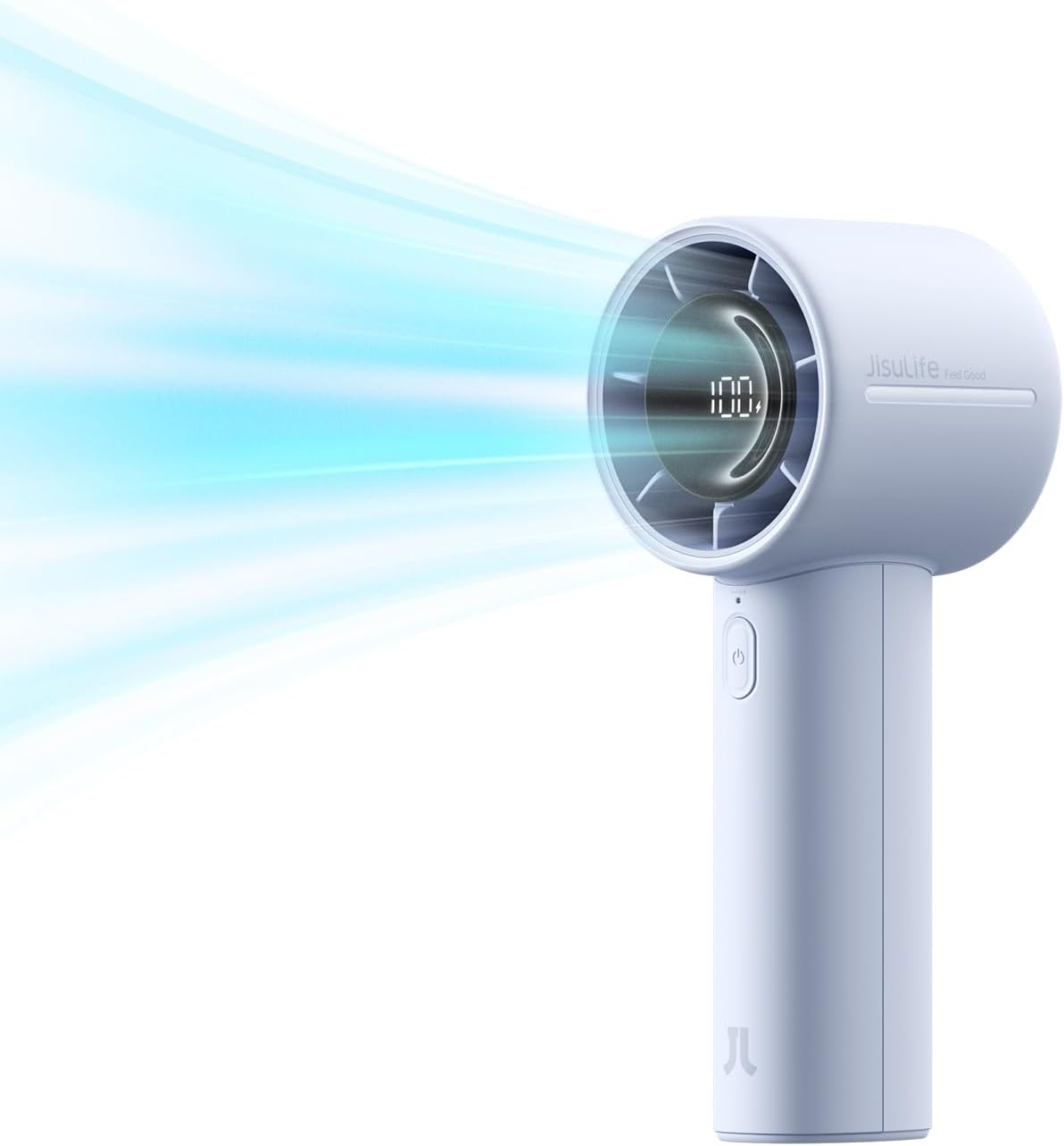 JISULIFE Rechargeable Handheld Turbo Fan with 5 Speeds 5000mAh Blue