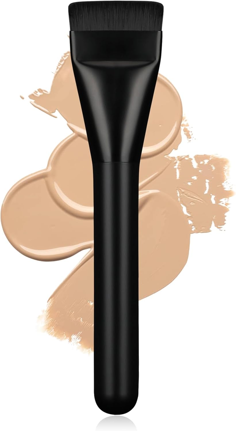 BEAUTYFACTOR Flat Foundation Brush,Korean Makeup Brush Spatula Facial Brush for Liquid Foundation,Premium Face Makeup Brush for Blending Cream (Black)