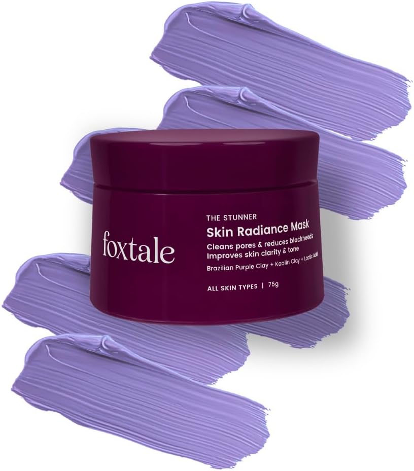 Foxtale The Stunner Skin Radiance Mask 75g De-Tan Purple Clay Face Mask with Lactic Acid for Brightening, Blackheads & Glow