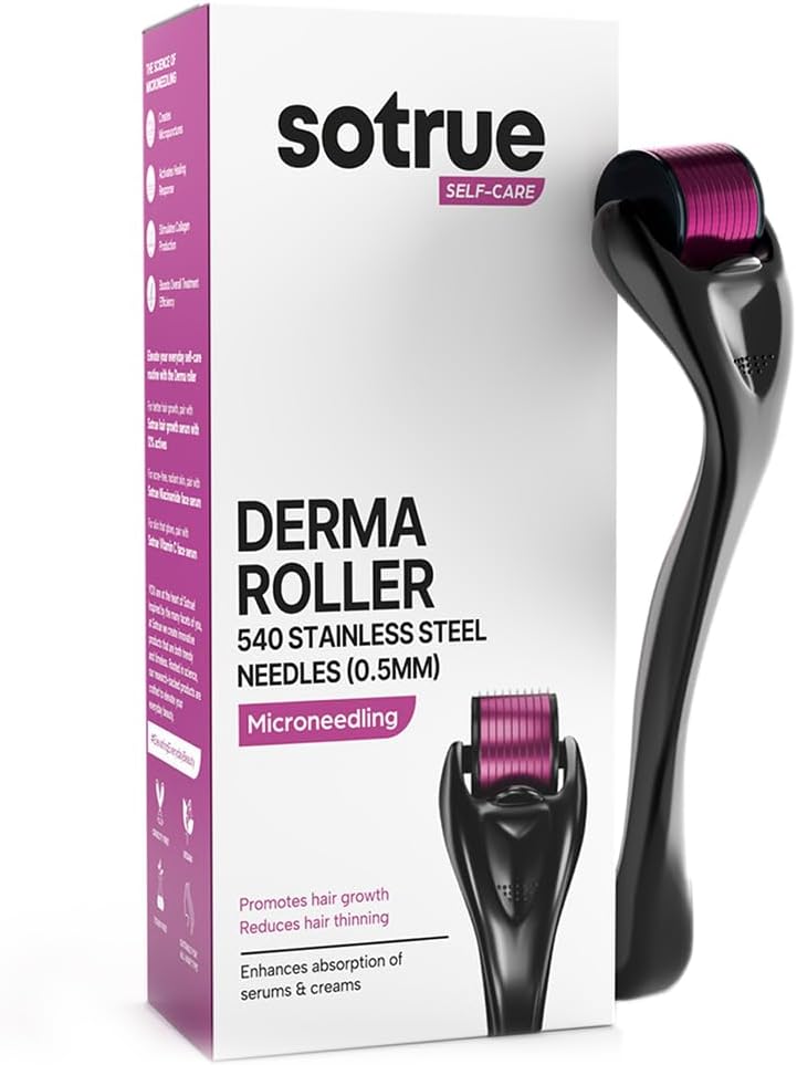 Sotrue Derma Roller (0.5mm) 540 Titanium Needles for Hair & Skin Restoration
