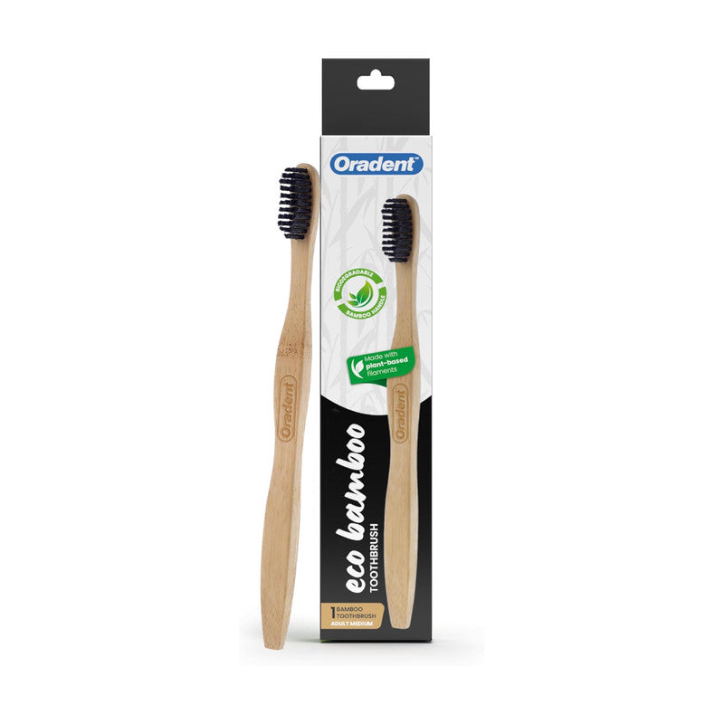 Eco Adult Bamboo Toothbrush Medium Black Biodegradable Handle Plant Based BPA Free Gentle Gum Care Toothbrush