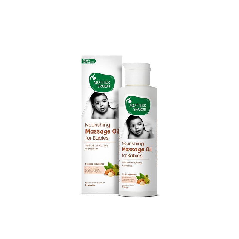 Mother Sparsh Ayurvedic Baby Massage Oil 100ml with 18 Herbal Extracts Almond & Avocado Oil Gentle Baby Skin Care