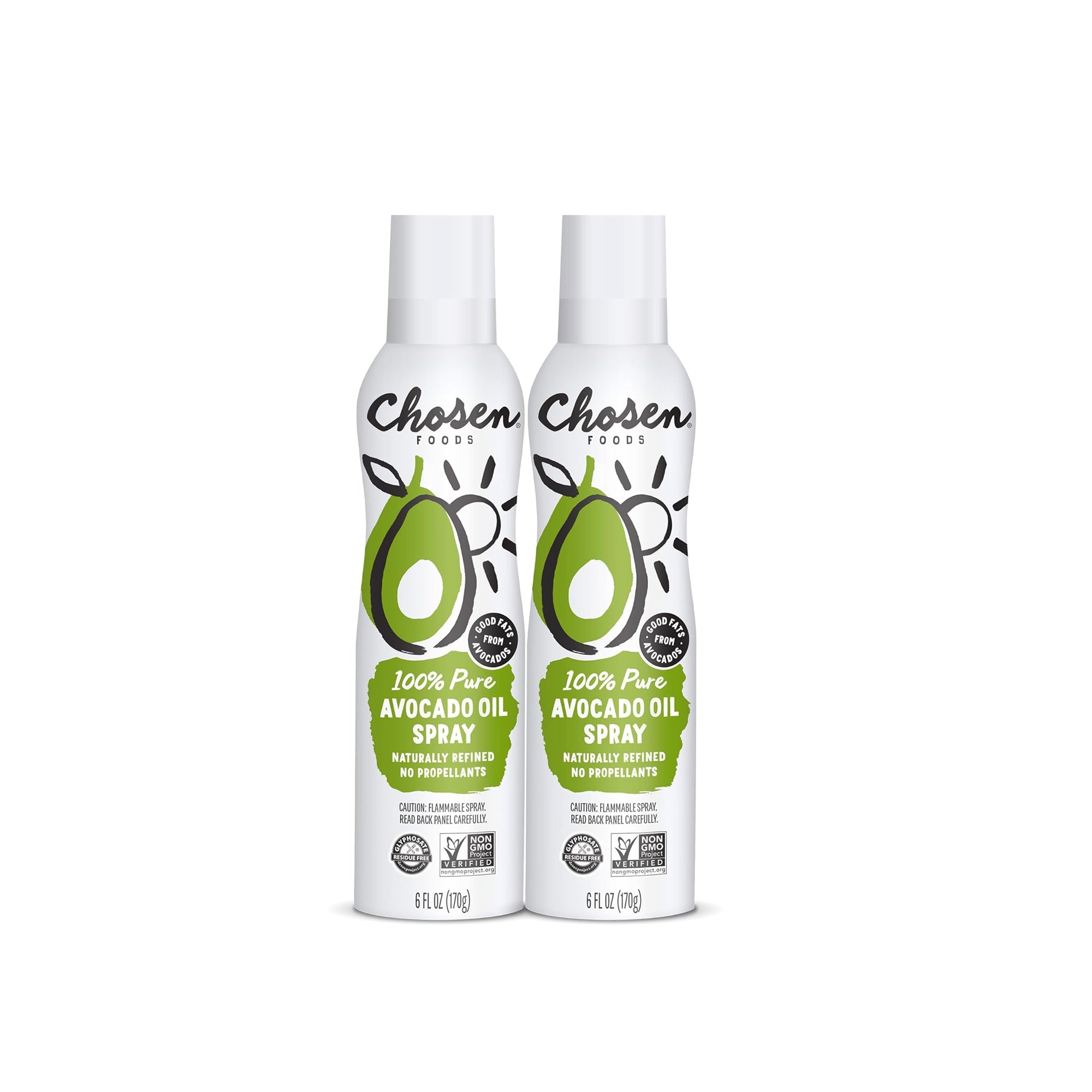 Chosen Foods 100% Pure Avocado Oil Spray – High-Heat Cooking, 6 oz, 2-Pack
