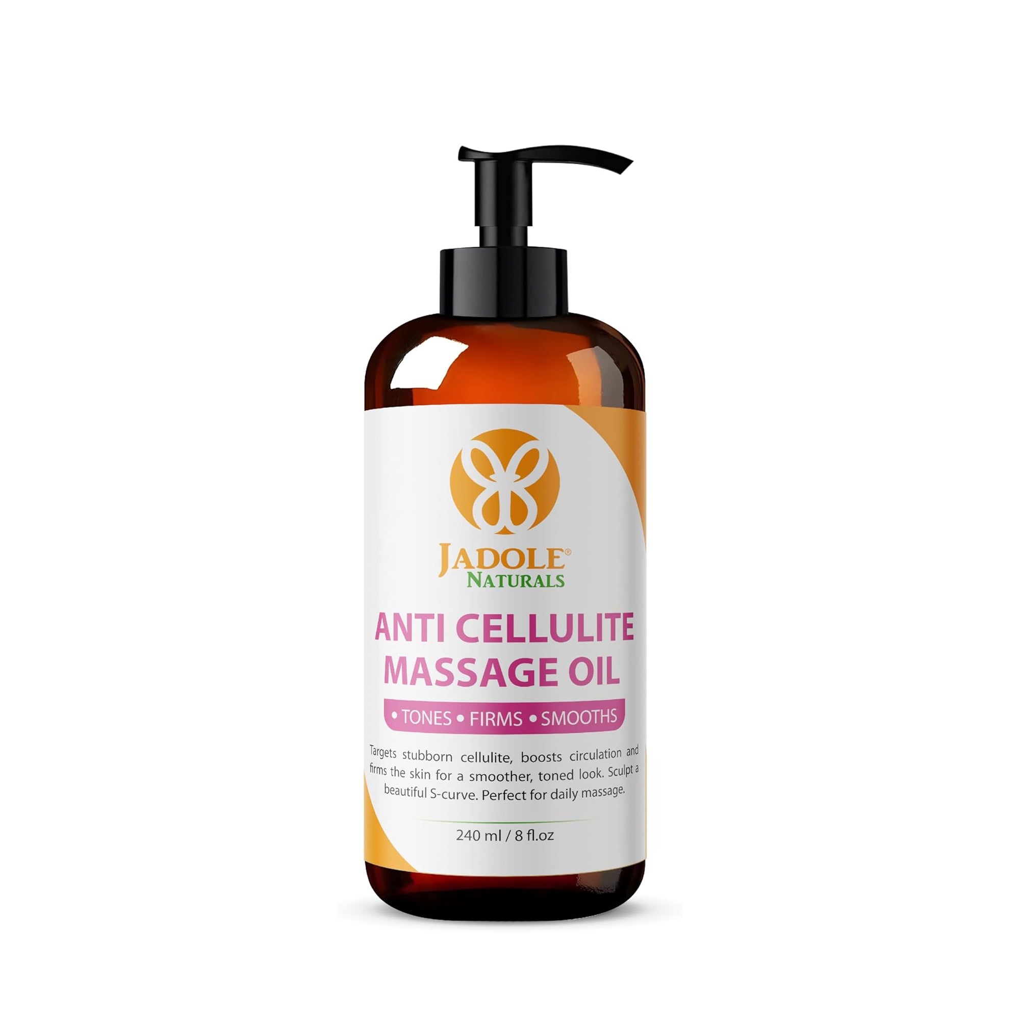 Jadole Naturals Anti Cellulite Massage Oil 240ml Firming Toning Body Oil with Natural Ingredients and Aromatherapy