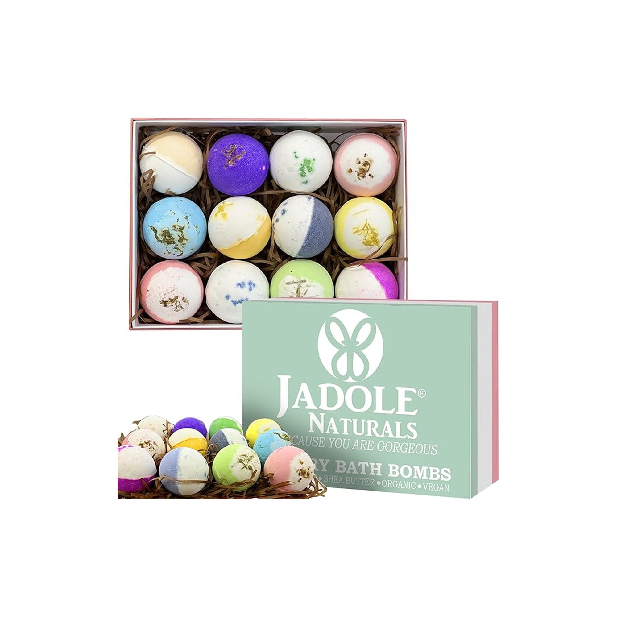 Jadole Naturals Organic Bath Bomb Gift Set 12 Pieces with Essential Oils Colorful Bubble Bath Bombs for Relaxation and Skin Moisturizing