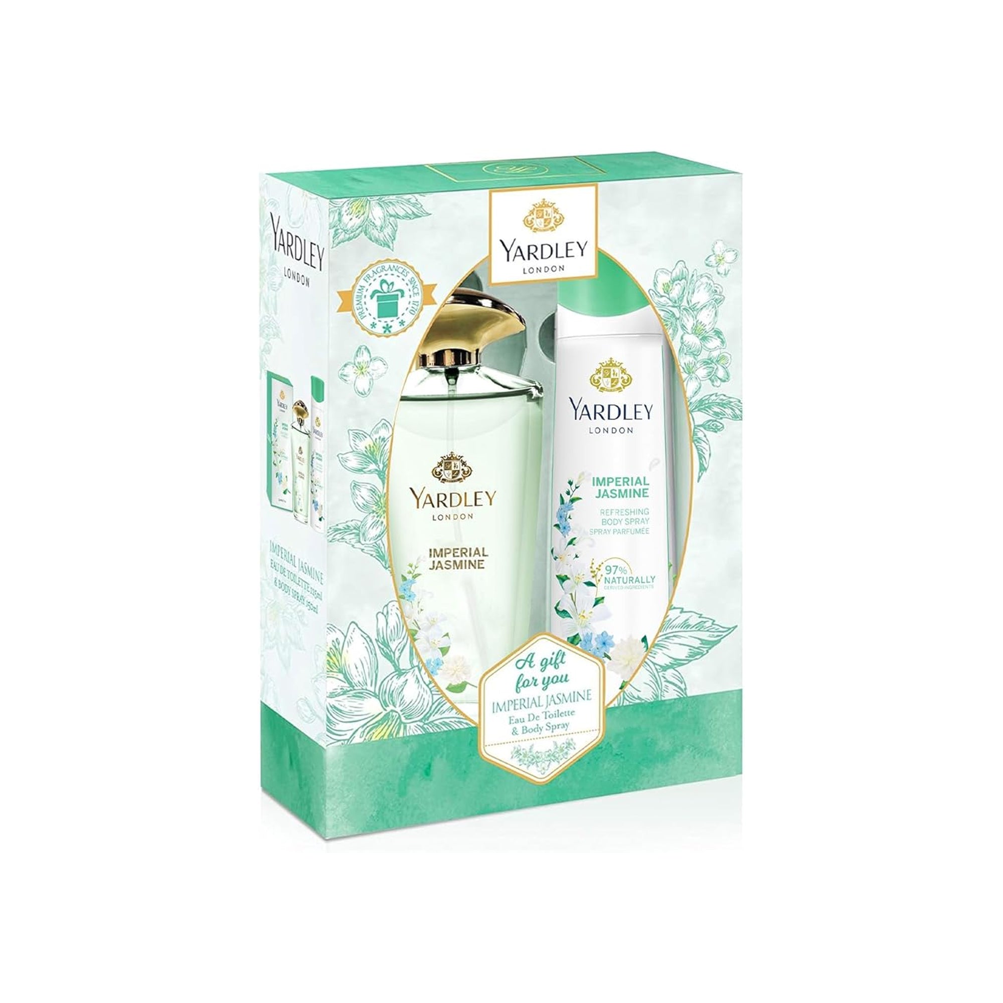 Yardley Imperial Jasmine Perfumed Gift Set EDT 125ml Body Spray 150ml Floral Jasmine Orange Blossom Fragrance