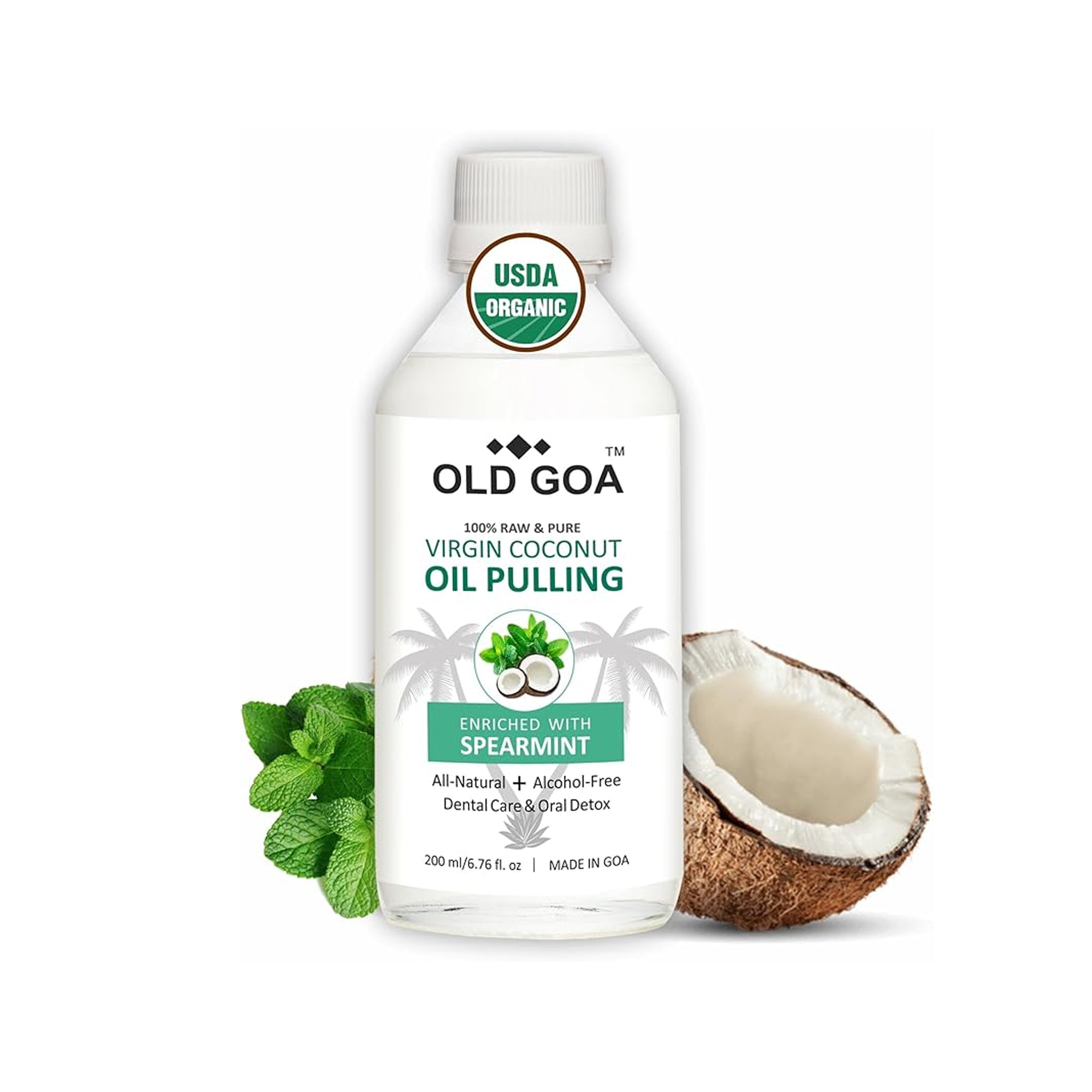 Oil Pulling Mouthwash Coconut and Spearmint Oil 200ml Alcohol Free Oral Rinse for Fresh Breath Teeth Whitening and Gum Care