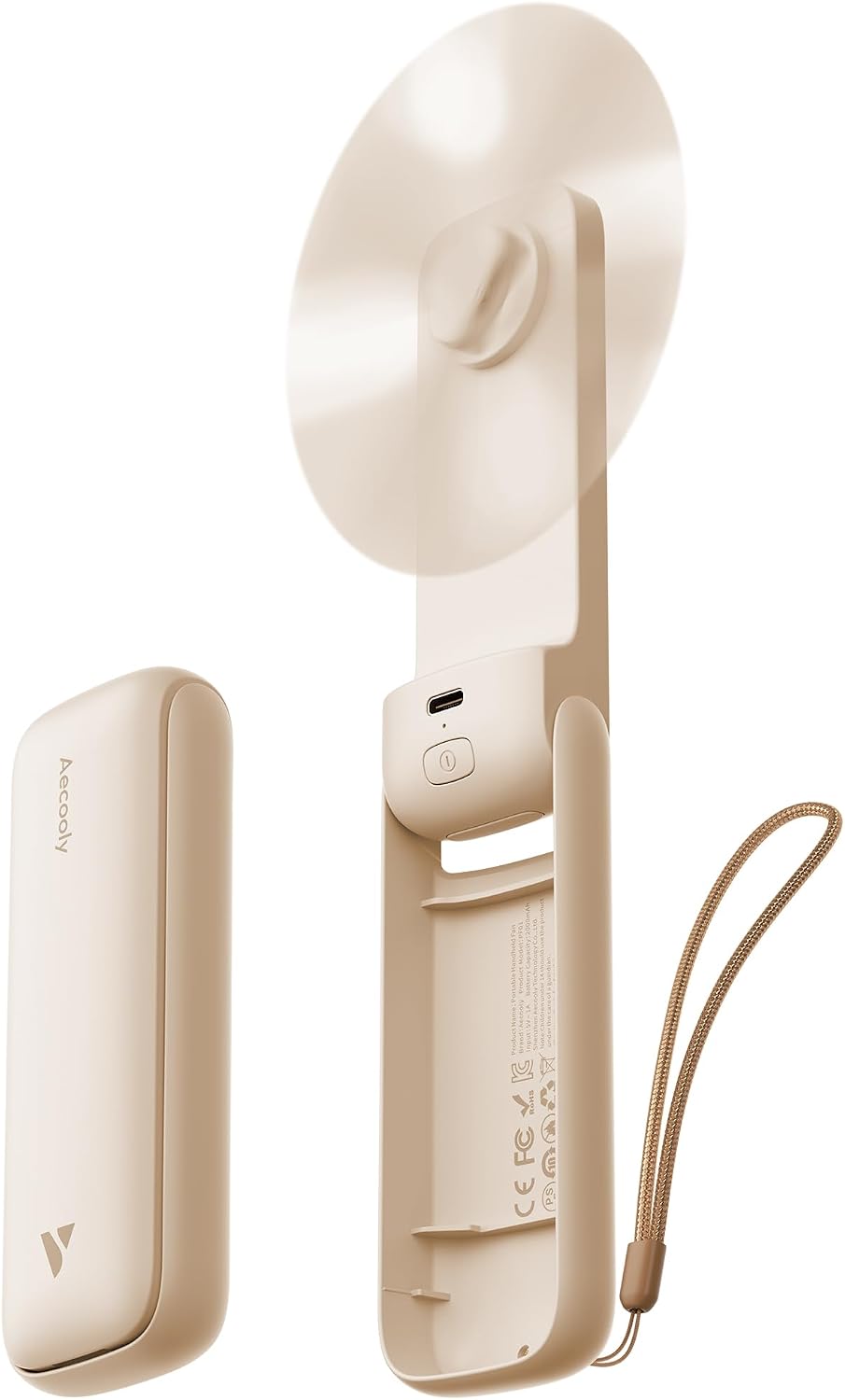 Aecooly Slim Rechargeable Portable Handheld Fan with Foldable Design Beige