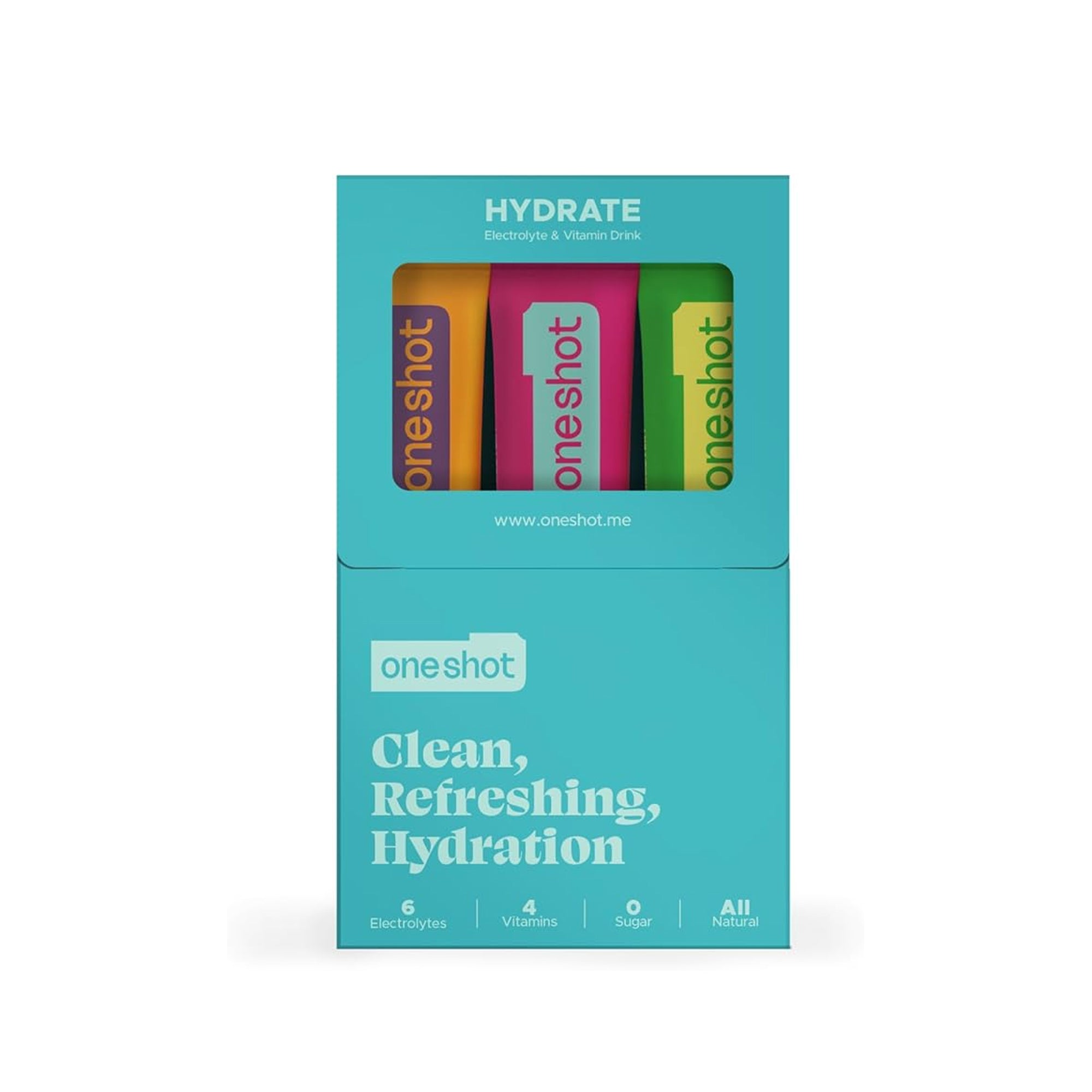 OneShot Hydration Travel Pack – Sugar Free Electrolyte Powder Drink Mix with Vitamins & Zinc | Lime, Pomegranate & Passion Fruit | 3 Sachets