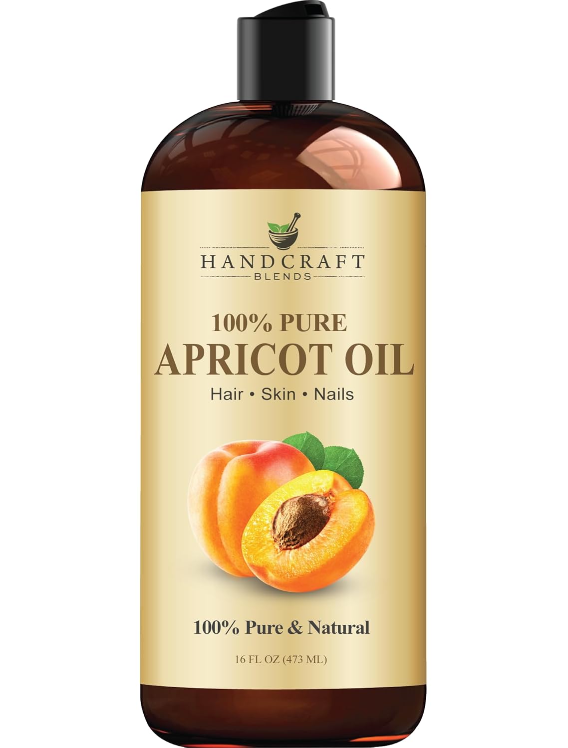 Handcraft Blends 100% Pure Apricot Kernel Oil 16oz Cold Pressed Carrier Oil for Hair, Skin, Nails, Massage & Aromatherapy