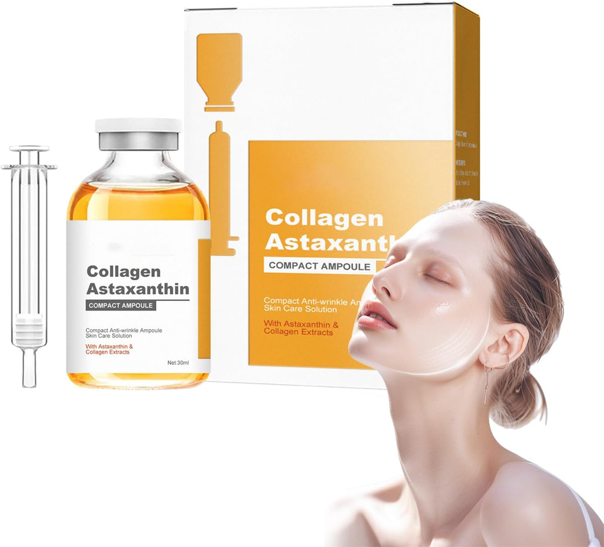 Collagen Astaxanthin Lifting Ampoule 30ml Anti-Wrinkle Face Serum for Firming, Hydration & Skin Tightening