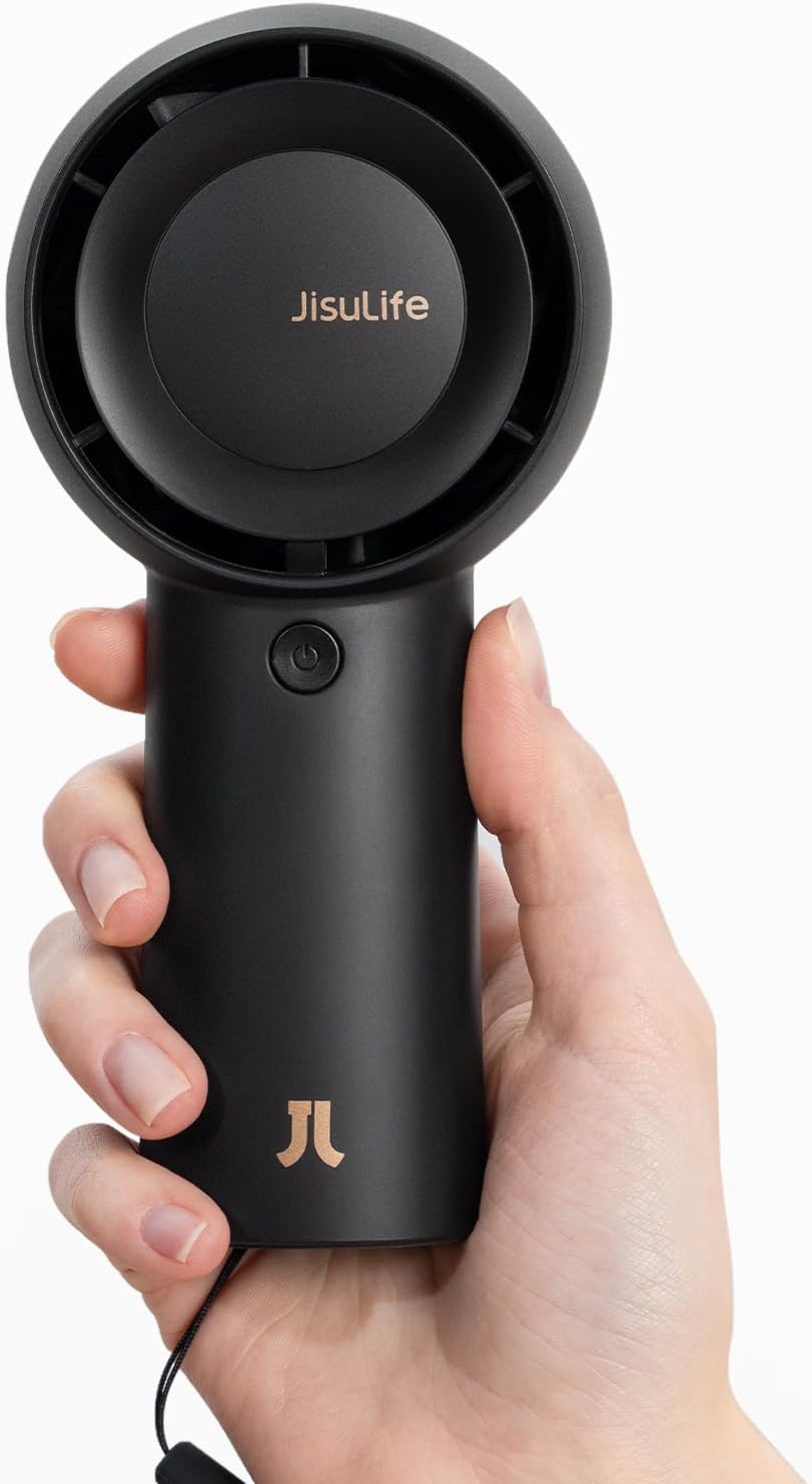 JISULIFE Portable Handheld Turbo Fan – 6000mAh USB Rechargeable Mini Personal Fan, Up to 18 Hours Max Cooling, 5 Speeds for Travel, Outdoor, Home & Office