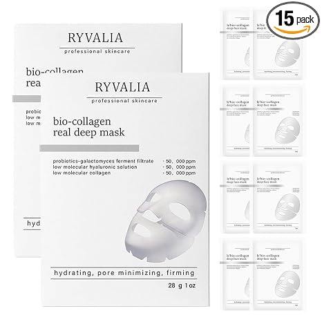 Ryvalia Collagen Mask, Bio-Collagen Real Deep Mask, Skaind collagen Glow mask Overnight, Elasticity Enhancing, Deep Hydration, for All Skin Types (2Boxs)