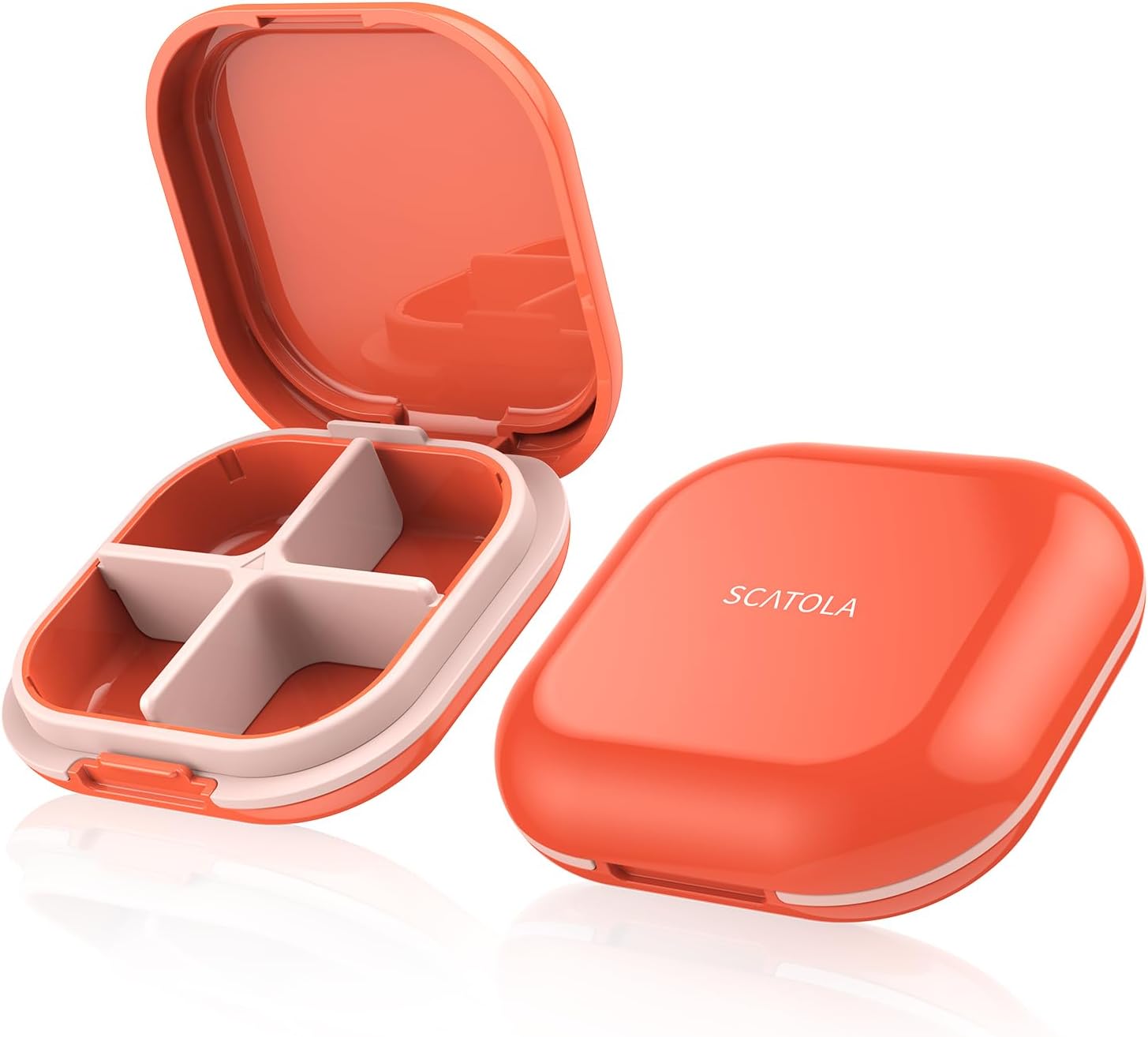 Daily Pill Organizer 4 Compartments Portable Travel Pill Box, Compact Medicine & Vitamin Storage Case for Purse, Pocket & On-the-Go Use