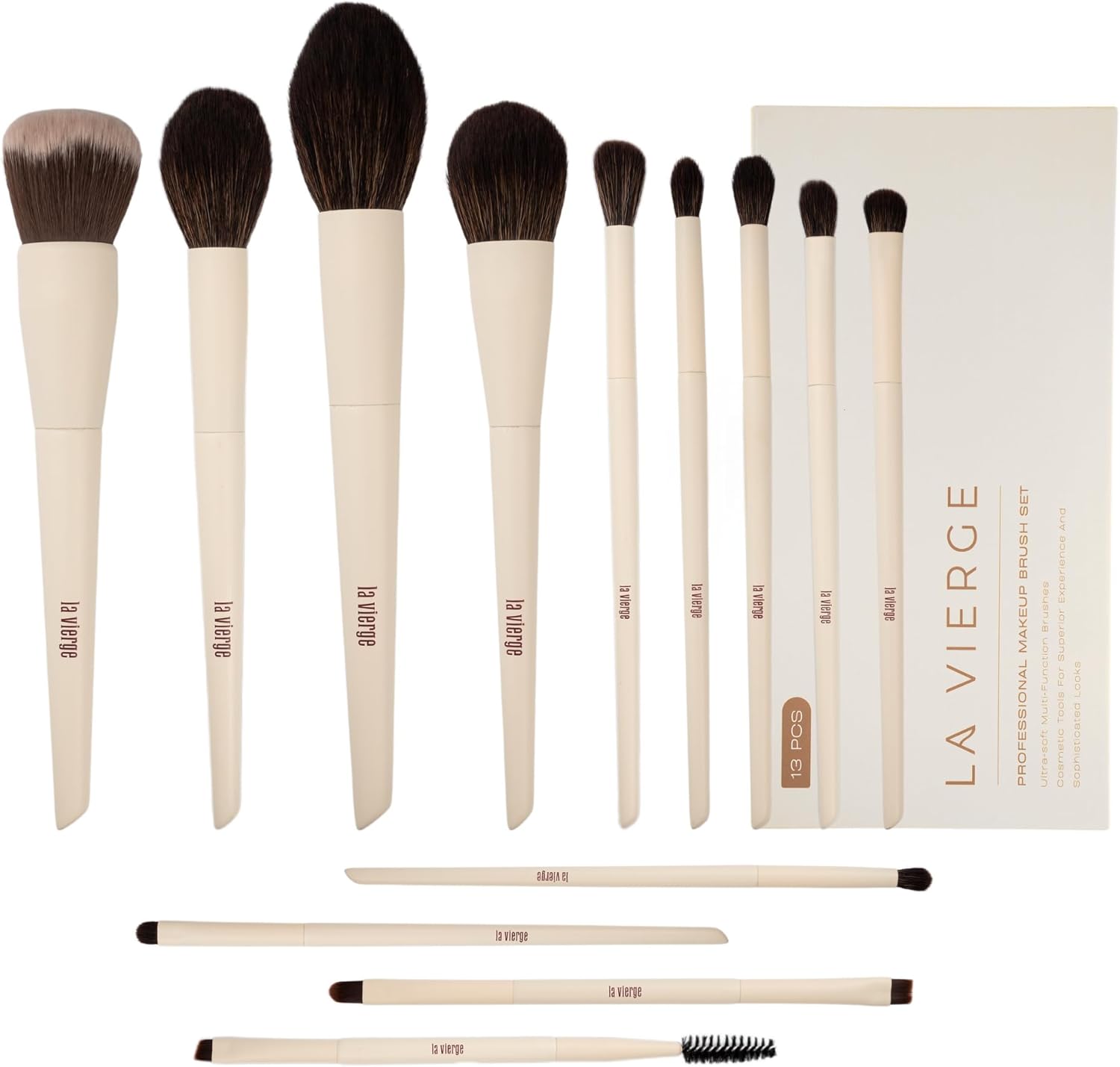 La Vierge 13Pcs Vegan Professional Makeup Brush Set For Face & Eye Cosmetic Brushes For Powder Blending Foundation Eyeshadow
