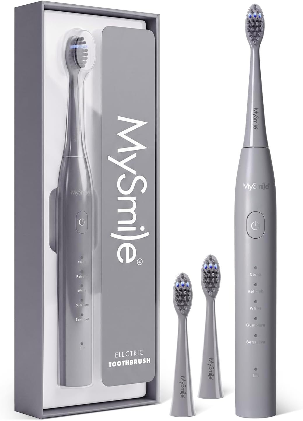 MySmile DY156 Rechargeable Sonic Electric Toothbrush with 3 Brush Heads Gray