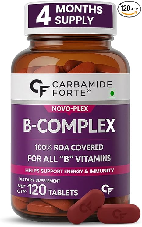 Carbamide Forte Vitamin B Complex Tablets - 100% RDA for B Complex Vitamins with B12, B2, B3, B5, B6, B9 & B1 | Vit B-complex for women & men - 120 Vegetarian Tablets