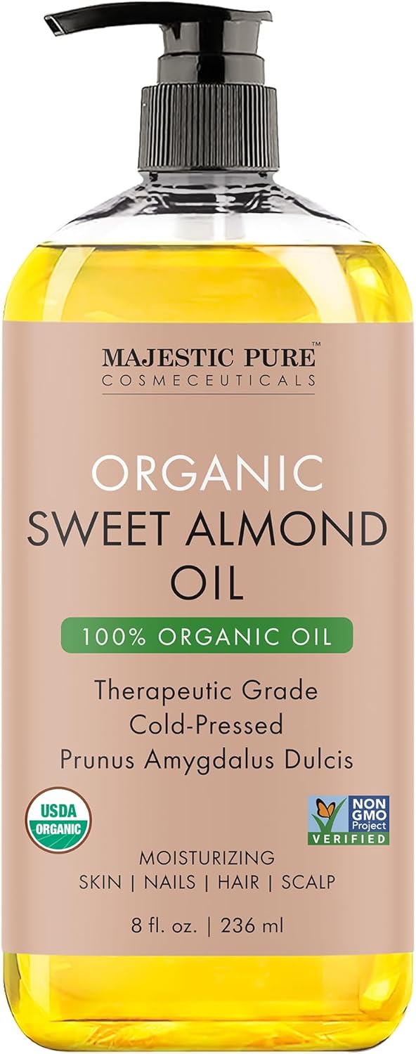 Majestic Pure USDA Organic Sweet Almond Body Oil | Large 236 ml